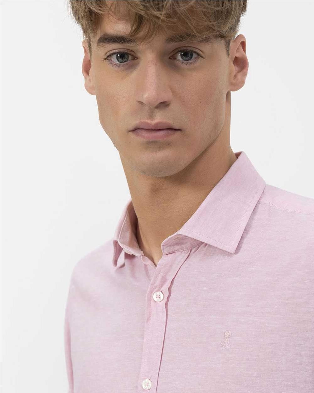 Camisa Cuello Italiano hombre ROSA