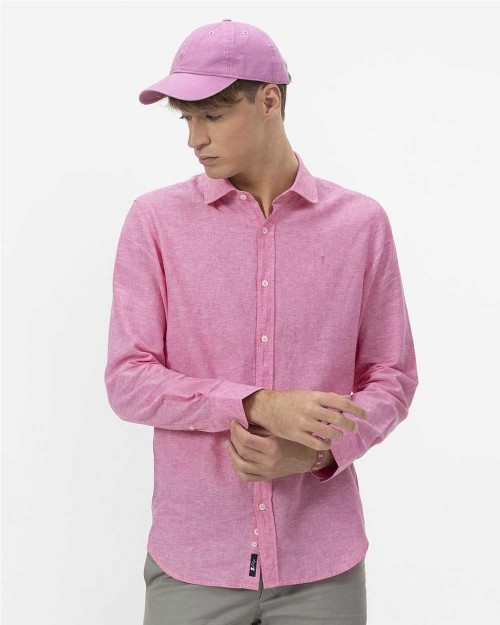 Camisa de Lino hombre FUCSIA