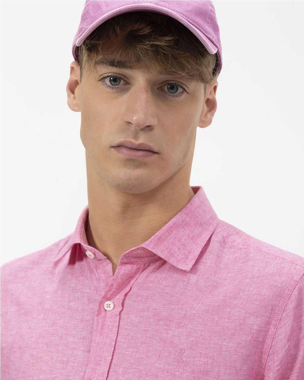 Camisa de Lino hombre FUCSIA