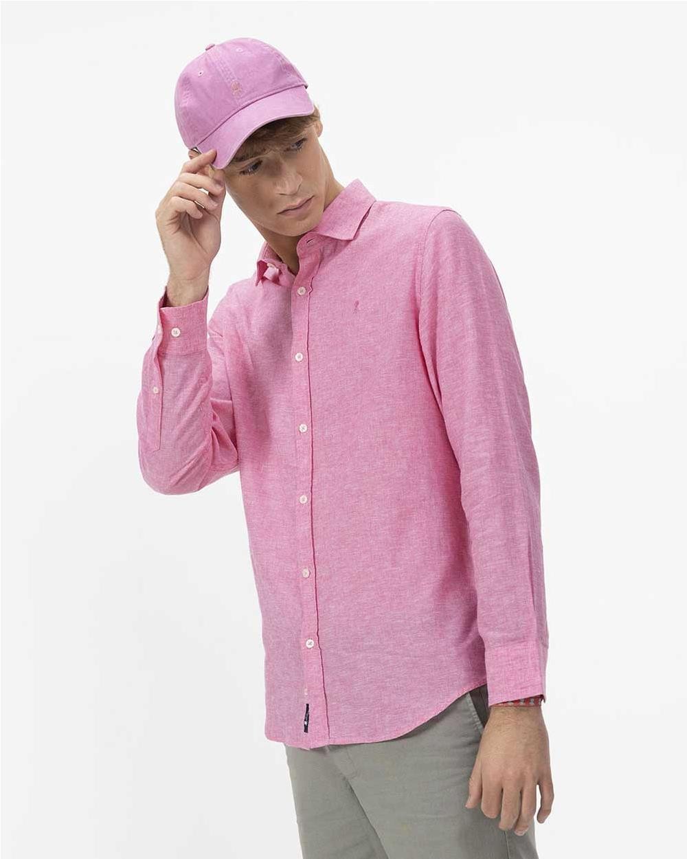 Camisa de Lino hombre FUCSIA