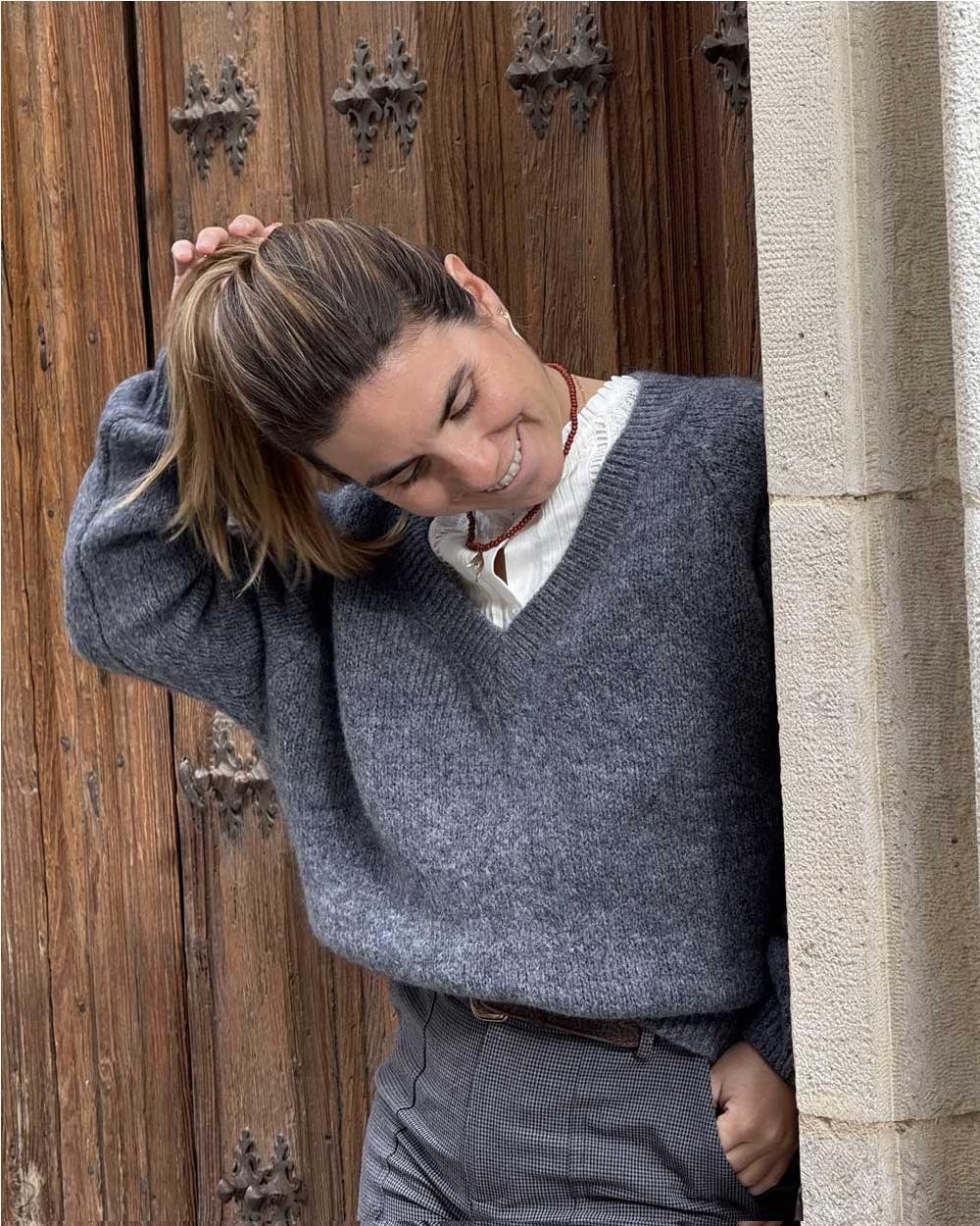 Jersey de pico oversize de mohair GRIGIO