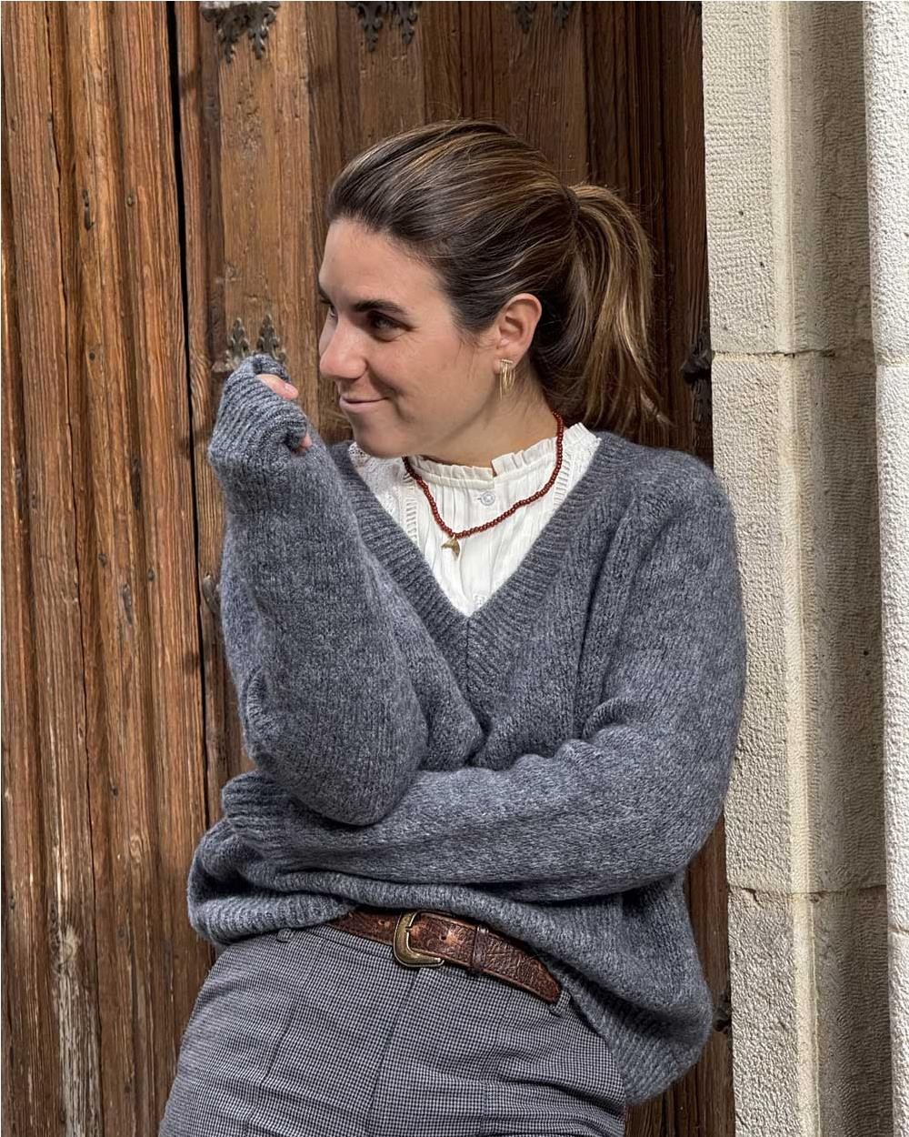 Jersey de pico oversize de mohair GRIGIO