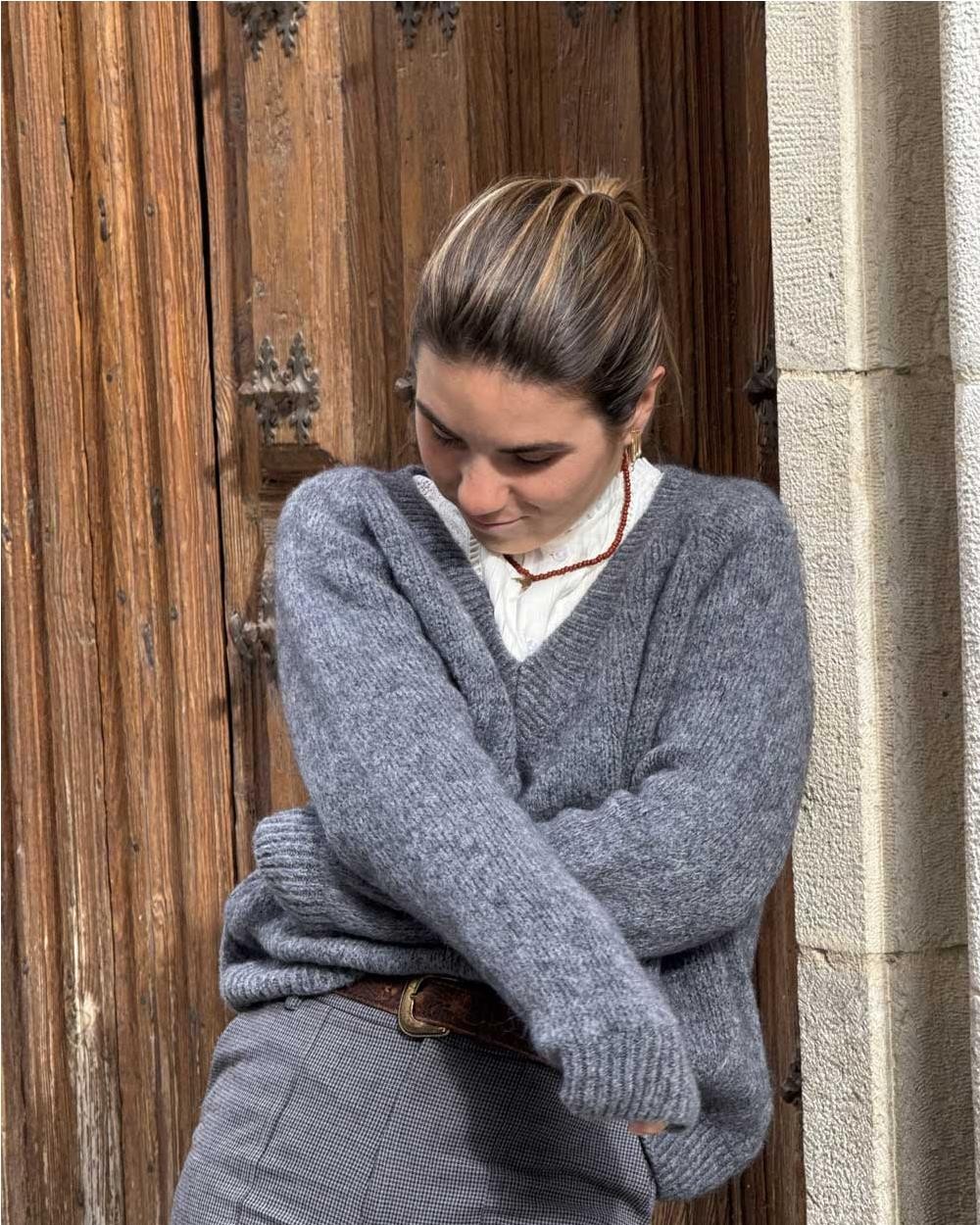 Jersey de pico oversize de mohair GRIGIO