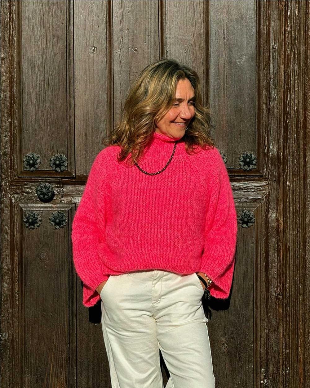 Jersey cuello alto mujer FUCSIA