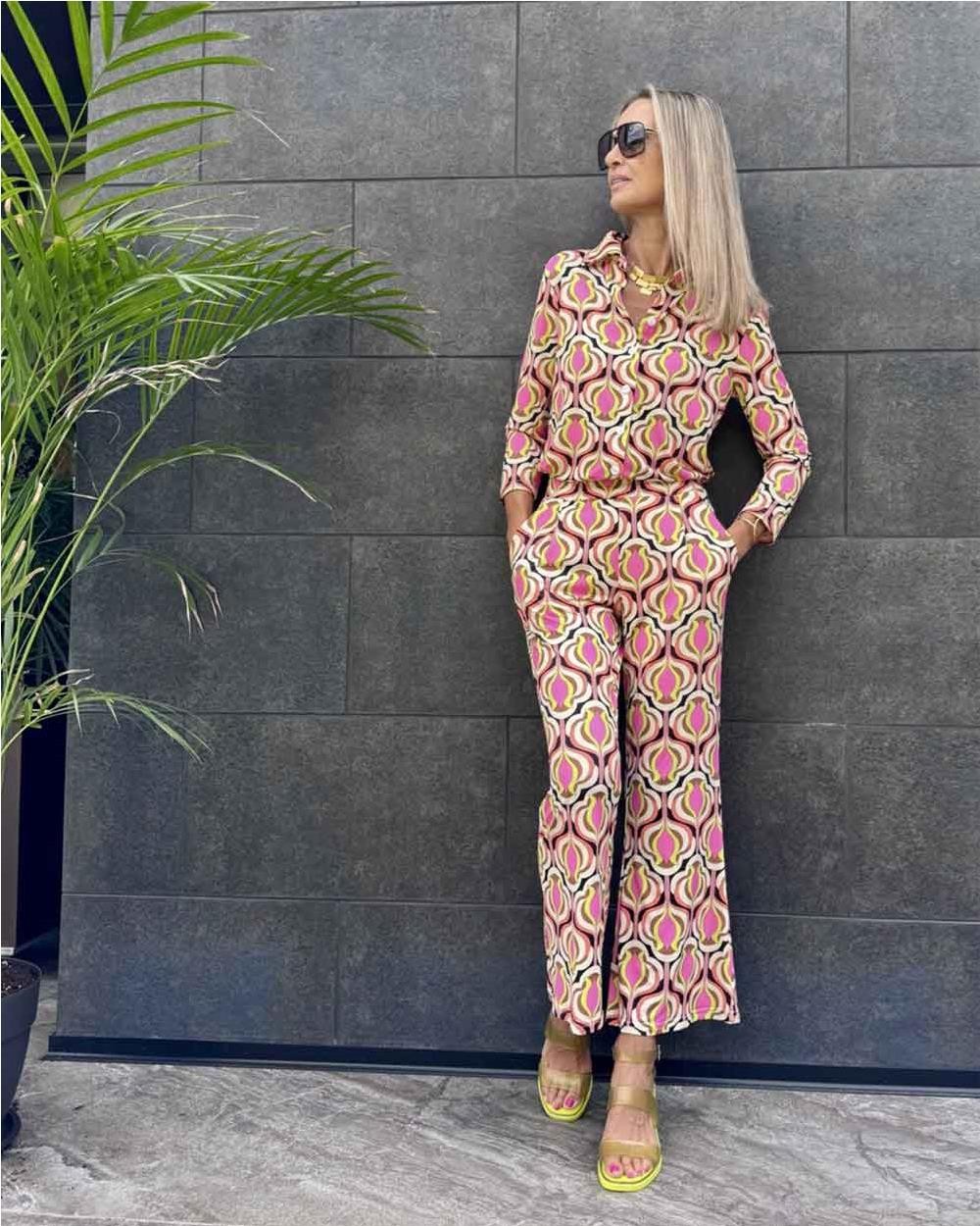 Pantalón geométrico mujer cropped en...