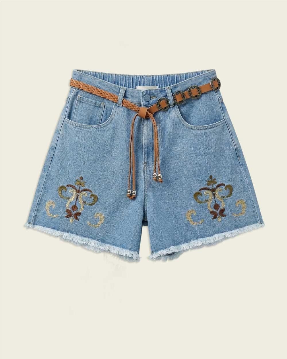 Pantalon corto denim bordado mujer DENIM