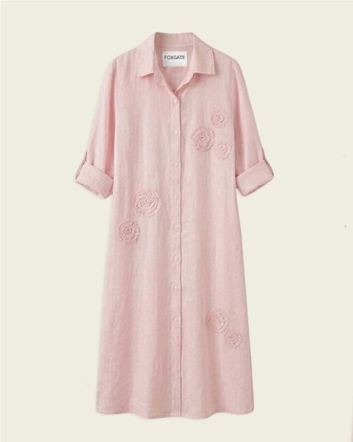 Vestido camisero bordado de...
