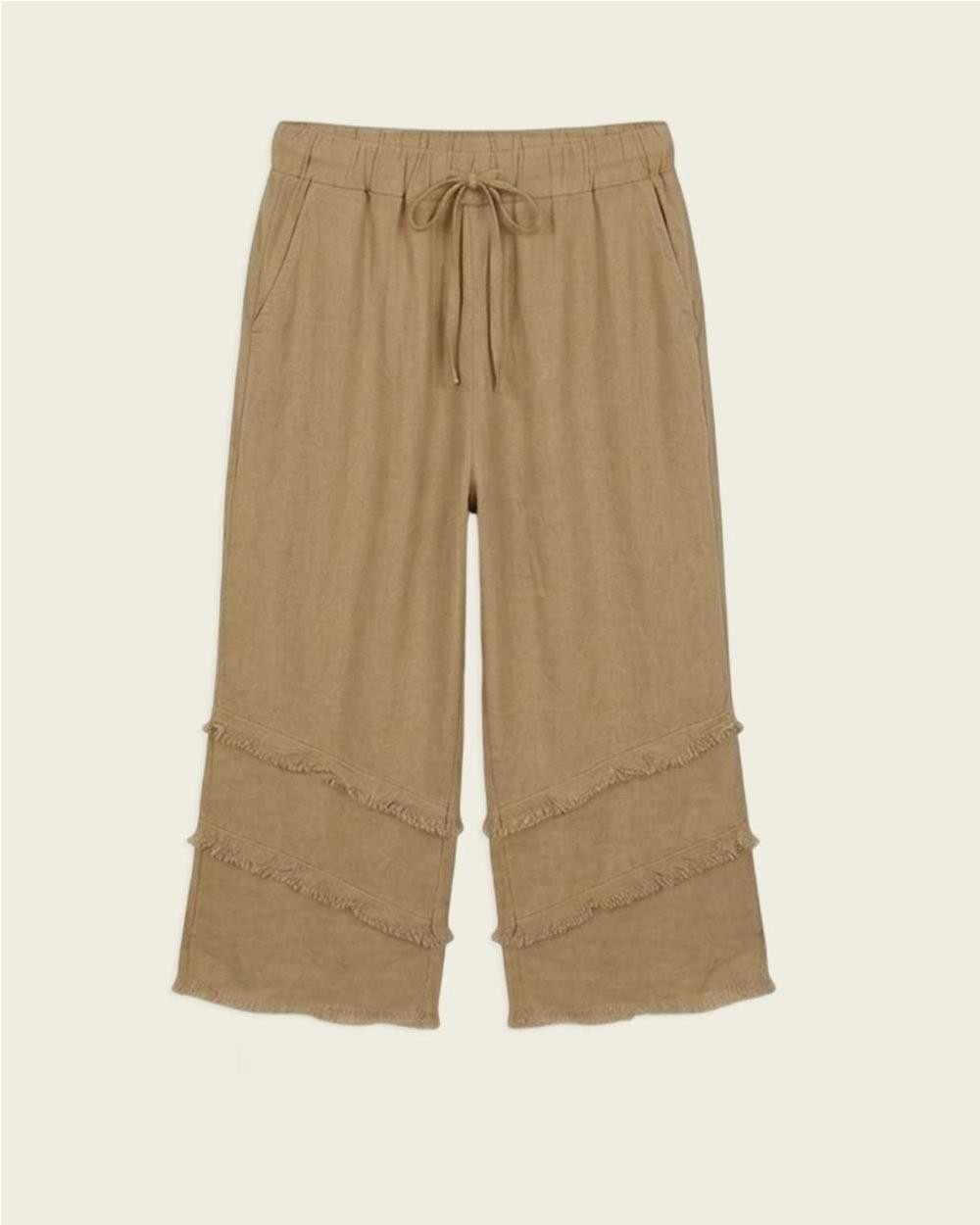 Pantalon detalle fleco de lino mujer...