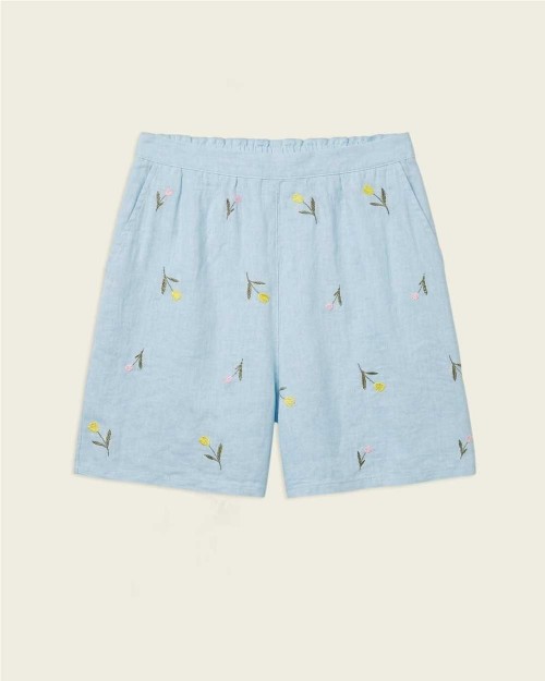 Short bordado de lino mujer...