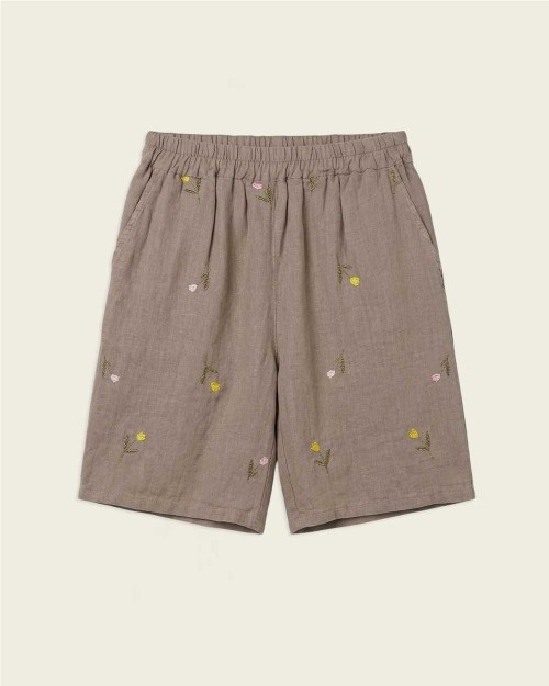 Short bordado de lino mujer...