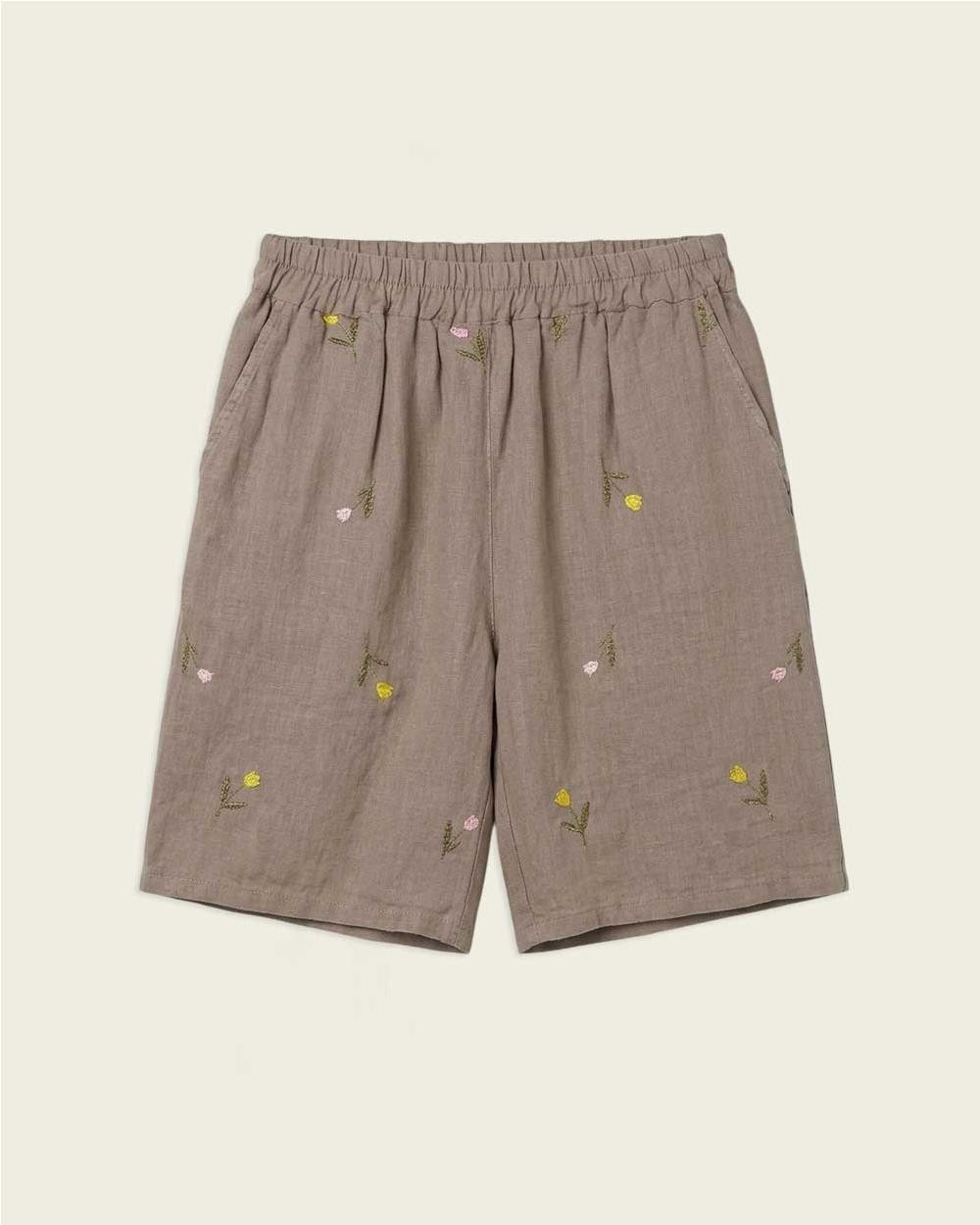 Short bordado de lino mujer TAUPE