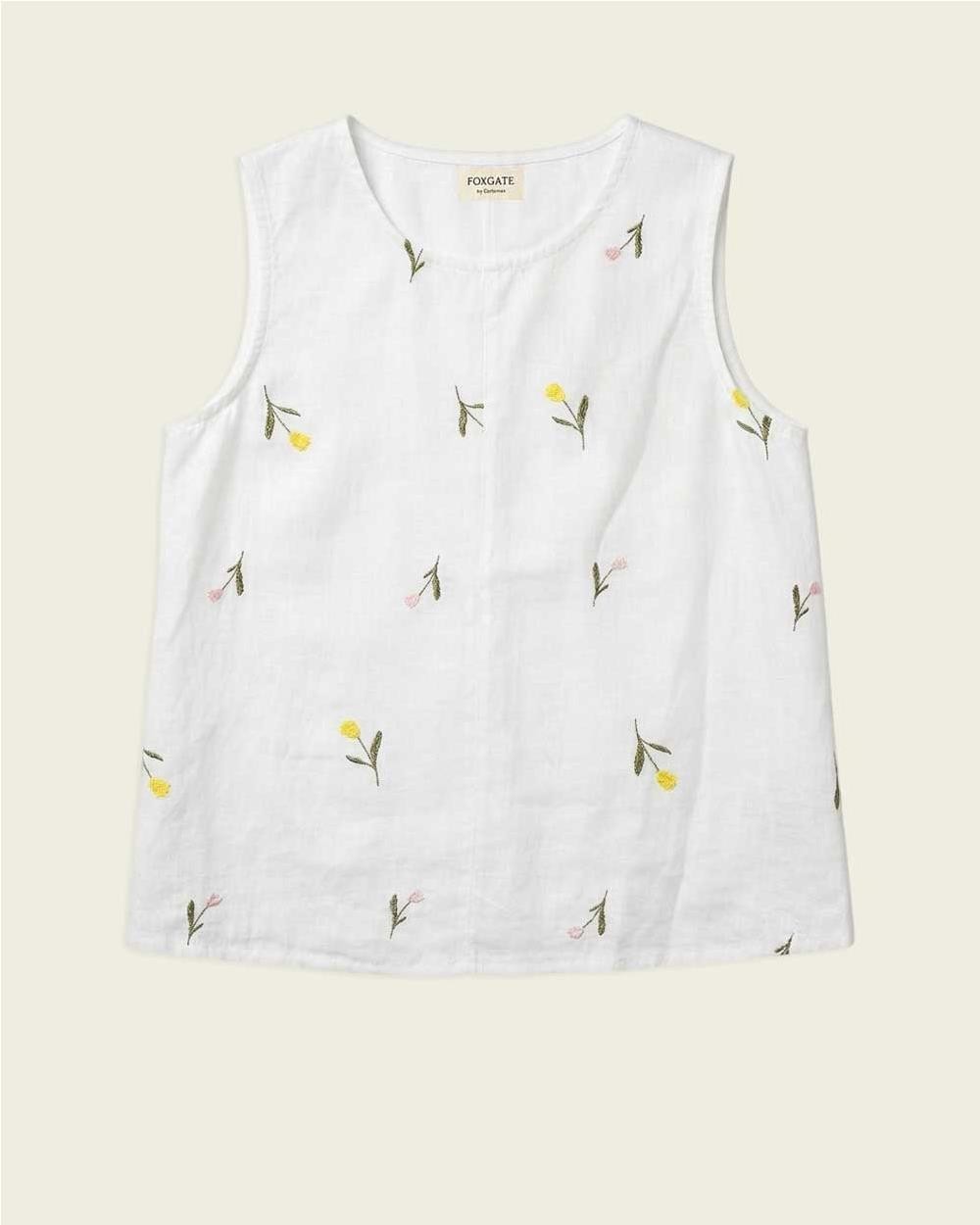 Blusa bordada de lino mujer WHITE
