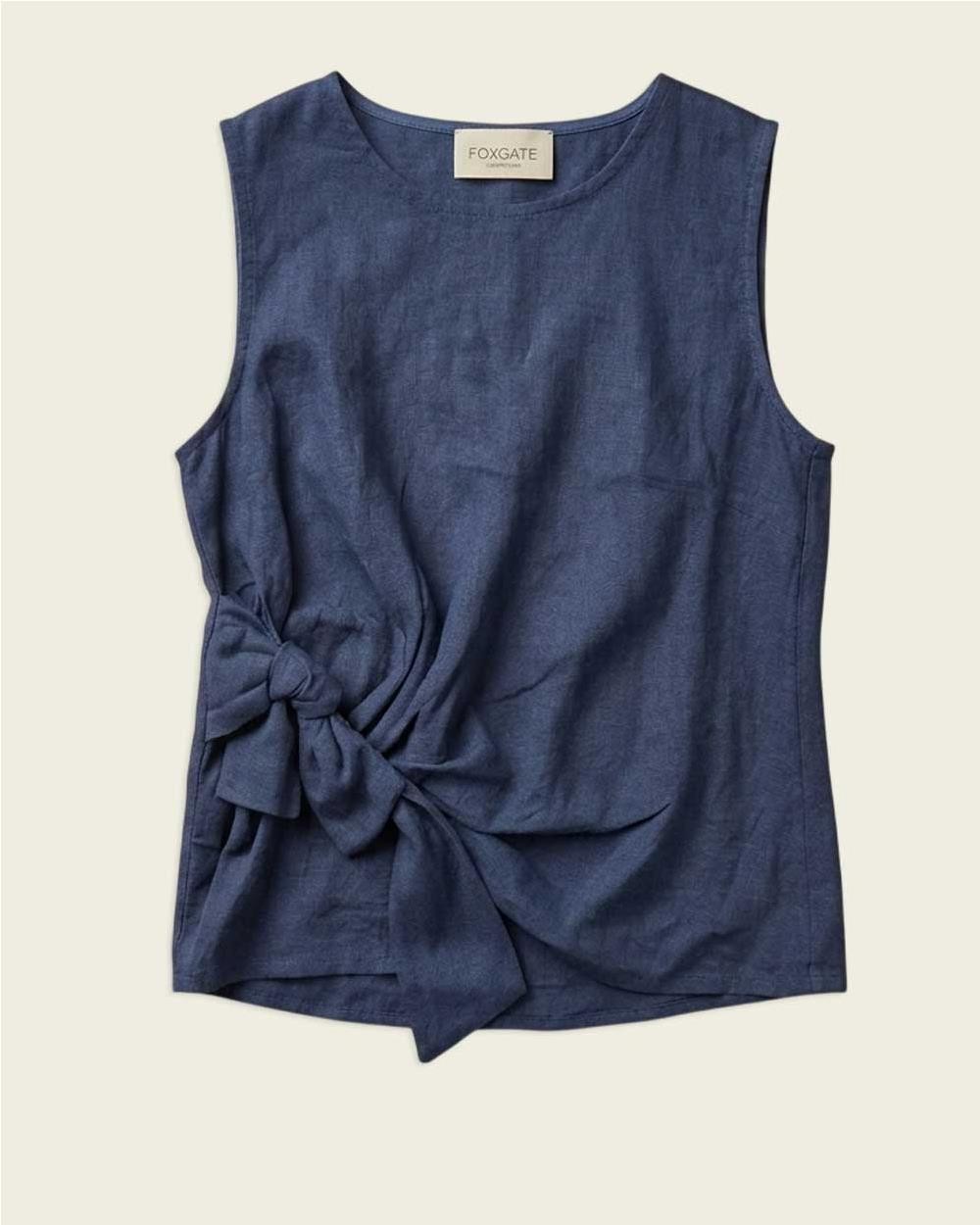 Top con lazada lateral de lino mujer...