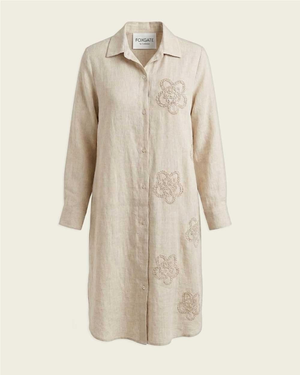 Vestido camisero bordado de lino...
