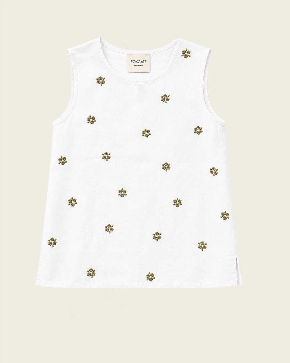 Blusa bordada de lino mujer WHITE