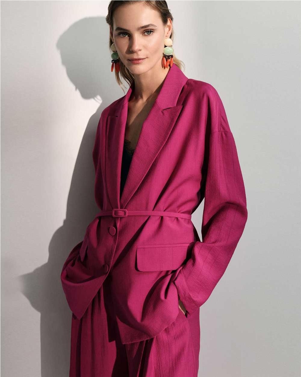 Blazer con cinturon mujer MAGENTA