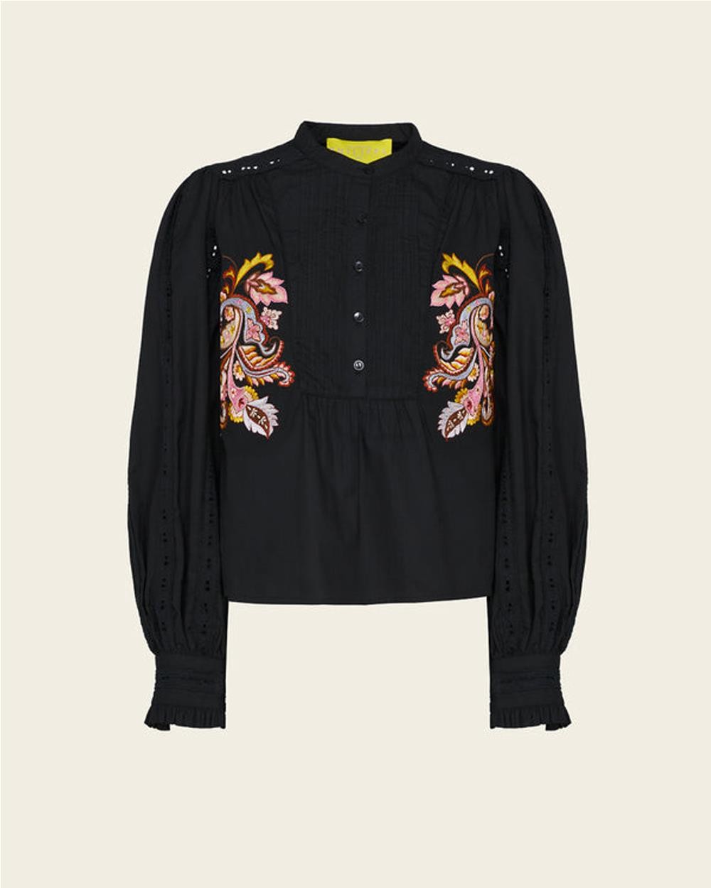 Blusa Zafira Bordada con Cuello Mao...