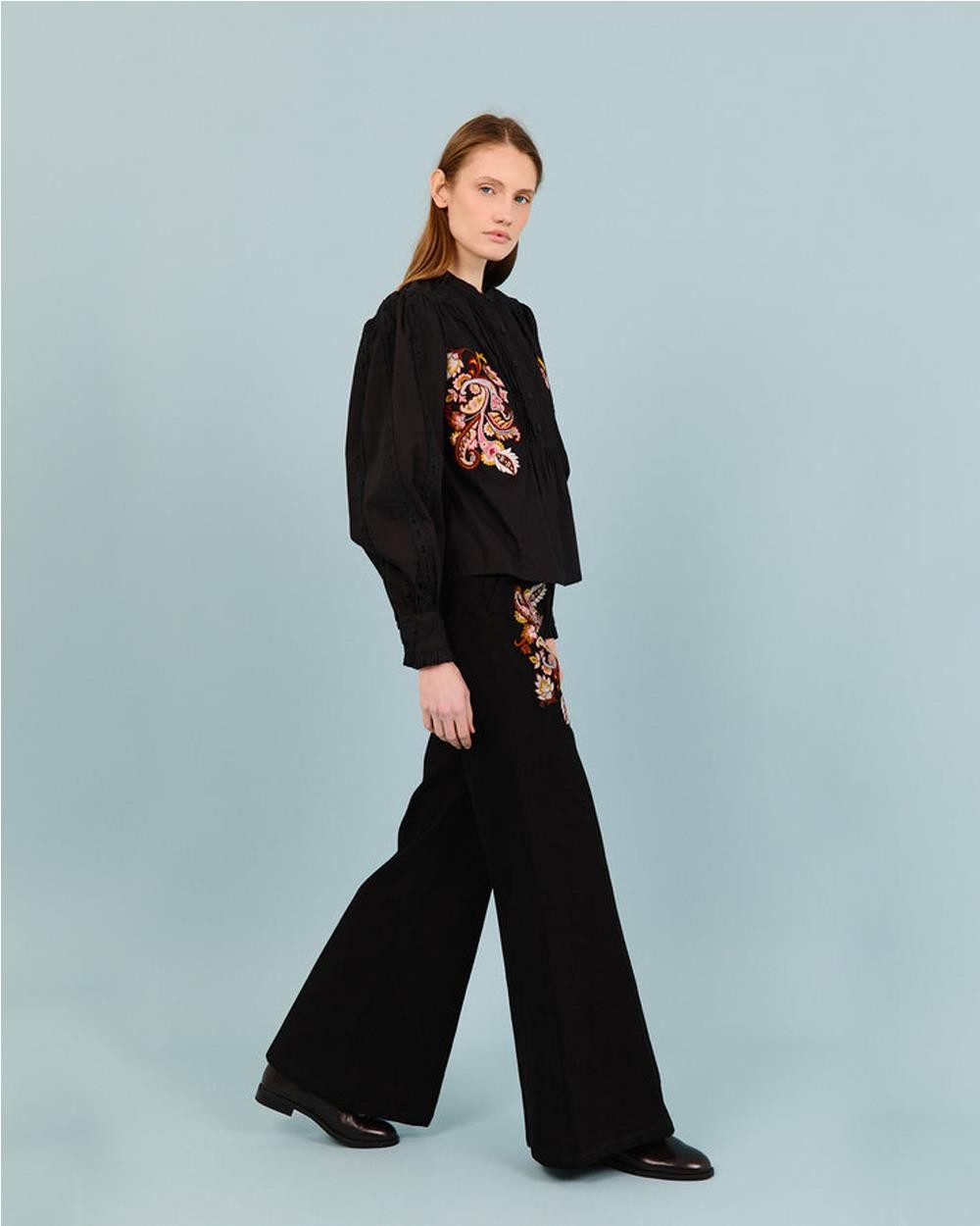Pantalón Zafira  bordado de Mujer BLACK