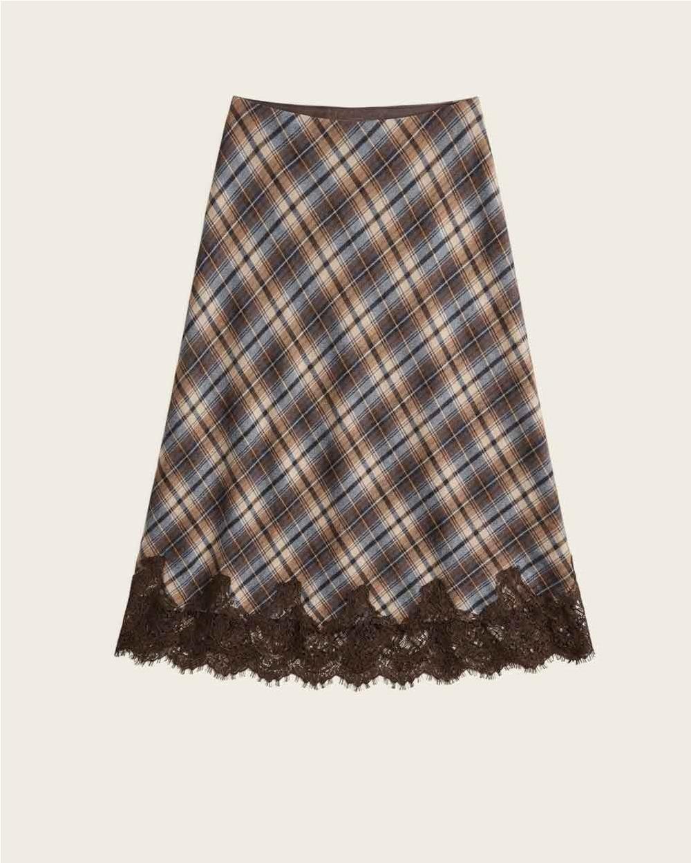 Falda de cuadros con acabado lace BROWN