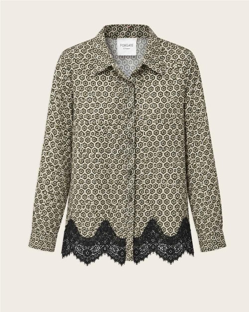 Camisa neat print con lace...