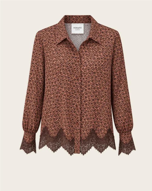 Camisa neat print con lace...