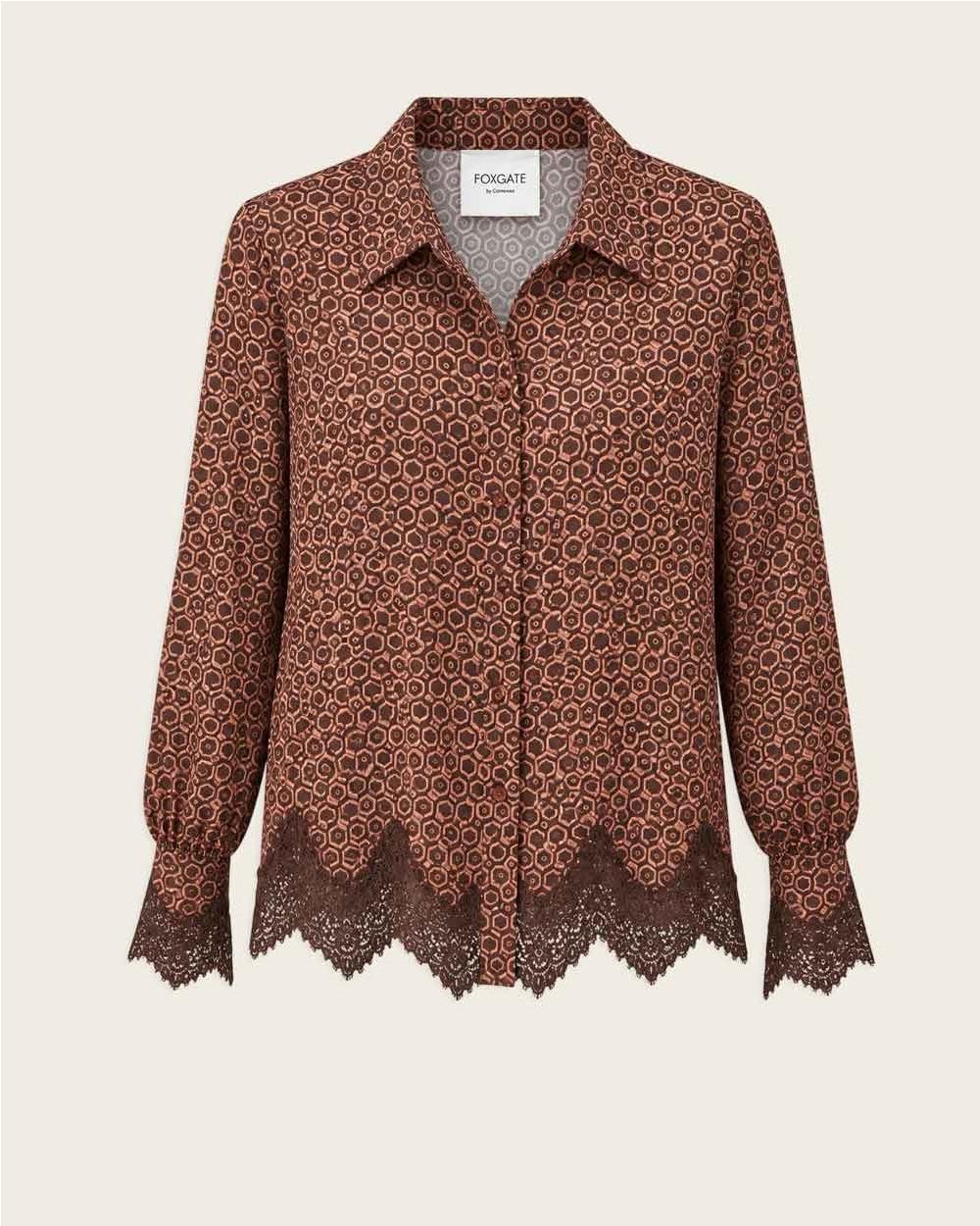 Camisa neat print con lace TEJA