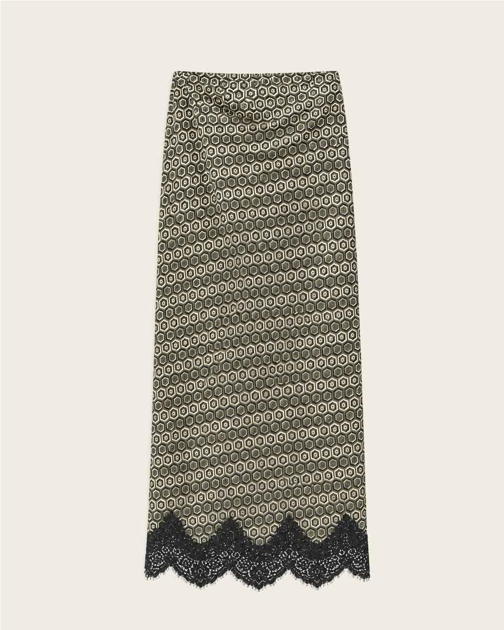 Falda larga neat print con lace KHAKI