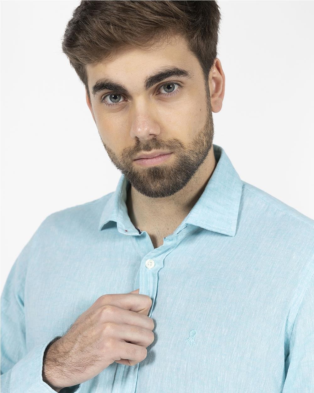 Camisa lino y algodón hombre azul... Camisa lino y algodón hombre azul...