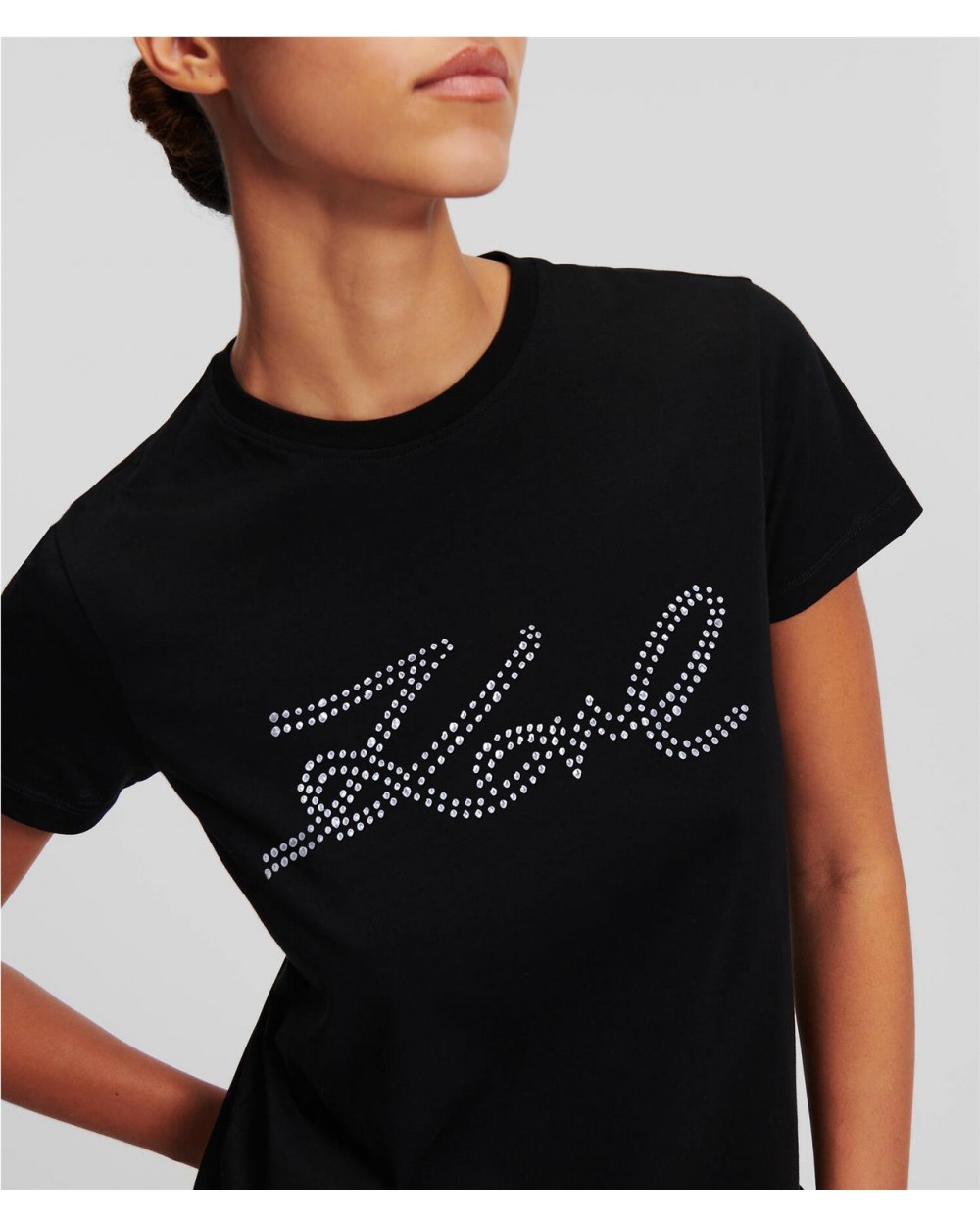 T-shirt logo rhinestone mujer NEGRO